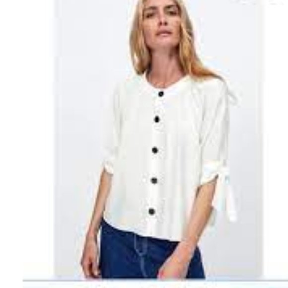 Zara Tops - Zara Women's Blouse Small Peasant Button Down White with tie sleeves NEW